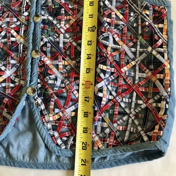 Cascade Blues Patchwork Woven Vest 90's Teachercore Crafty Unique Grannycore Med - Picture 8 of 8
